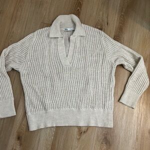 Zara Beige V-Neck Knit Sweater